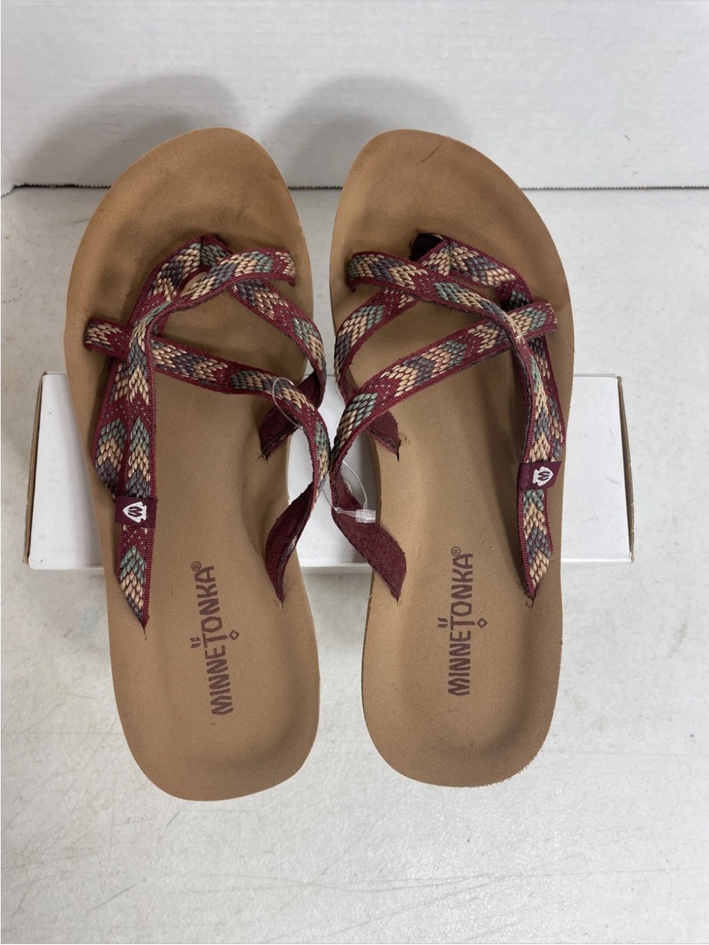 Minnetonka Burgundy Multi-Stripe Braided Slide Sandals